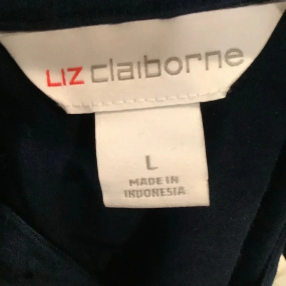 #181 NWT Liz Claiborne Navy Eyelet Short Sleeve Top Size Large - Picture 6 of 7